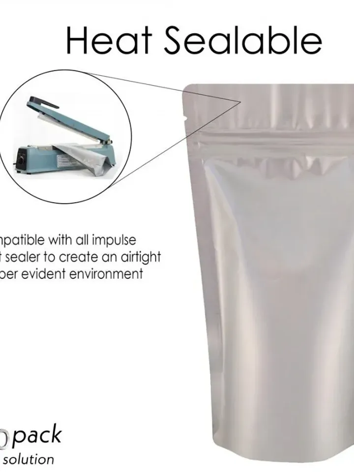 SILVER Mylar Stand Up Pouches with Valve option Resealable Zipper Coffee Bags, Compostable Bag Mylar Foil Coffee Pouch Food Bag With Zip Bag