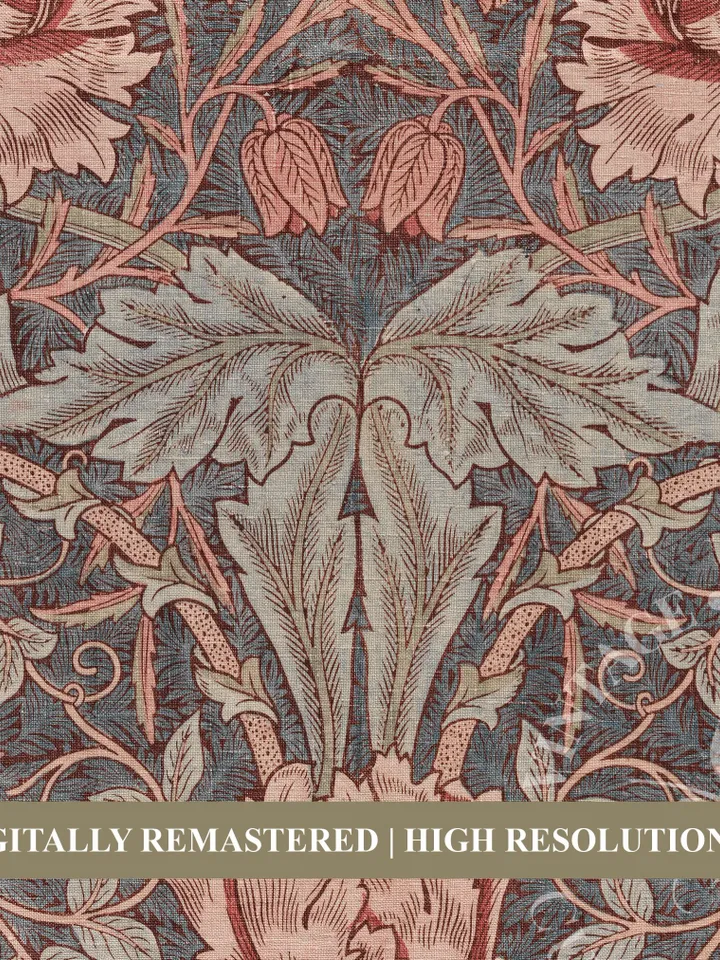 Vintage Textile Wall Art Print by William Morris, Muted Red Abstract Flowers, Art Nouveau PRINTABLE Home Decor | 116