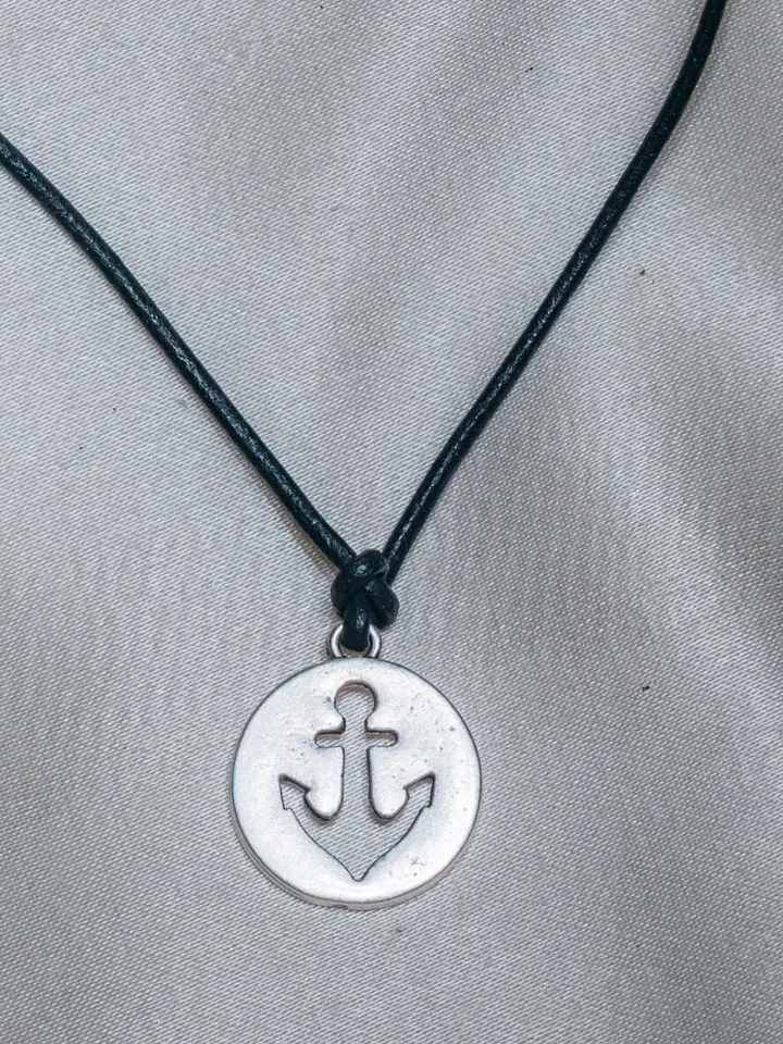 Silver Anchor Necklace for Men | Customized Leather Necklace with Anchor Pendant | Nautical/Sailor Gift for Him | Refuse To Sink Jewelry