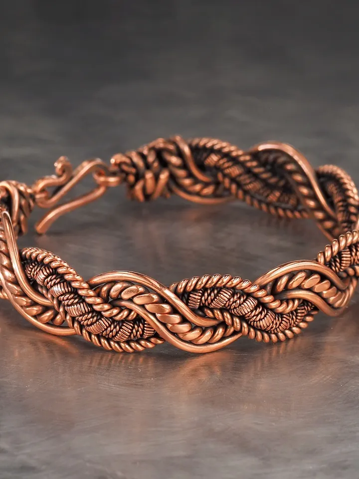Copper wire wrapped bracelet for woman Unique artisan jewelry Handmade 7th Anniversary gift idea WireWrapArt jewellery