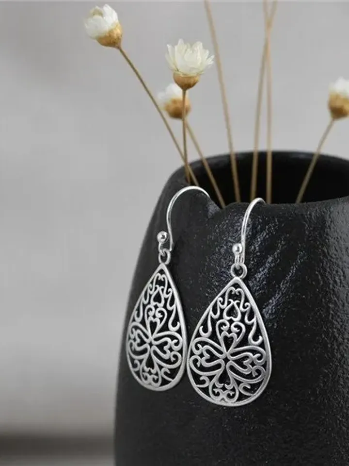 bohemian earrings, sterling silver teardrop earrings, antique silver earrings, boho dangle earrings, ethnic earrings, boho silver earrings