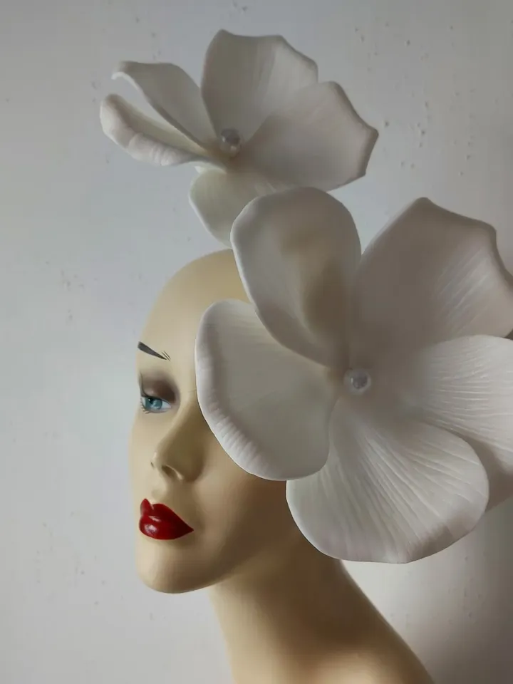 Large flower fascinator Branch pearl clematis wedding headdress, Kentucky Derby Hat, bridal hair pin, Church Hat