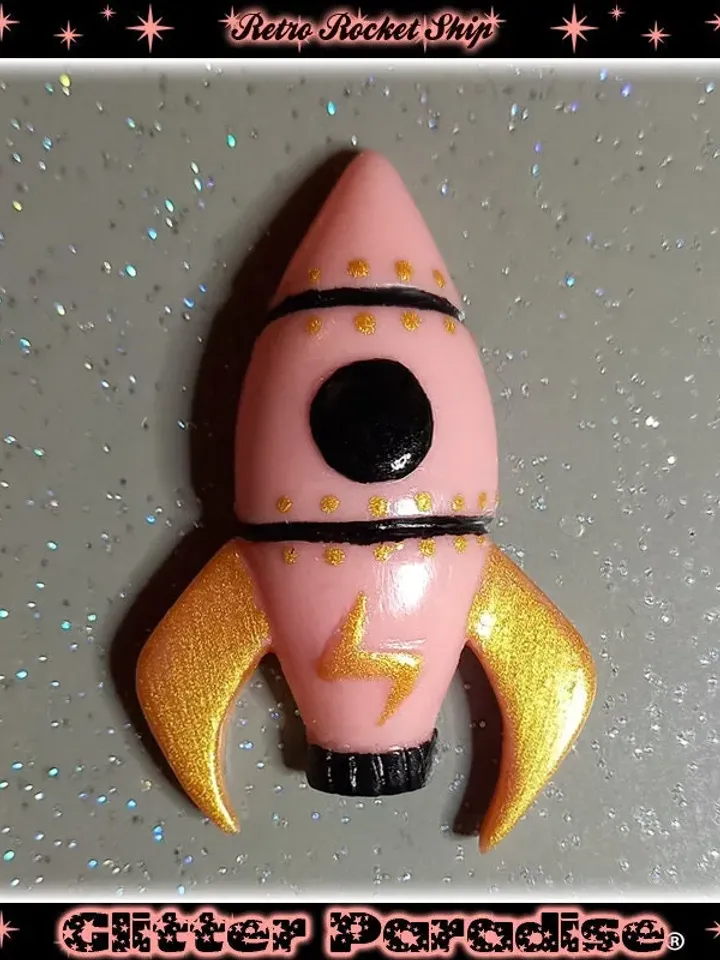 Retro Rocket Ship - Brooch - Retro Futurism - Rocket Space Ship Brooch - 50s Atomic Rocket - Retro Atomic 1950's Jewelry - Glitter Paradise®