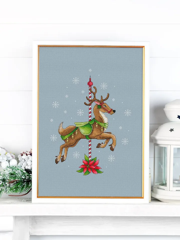 Christmas Deer Cross Stitch Pattern PDF, Counted Cross Stitch Pattern, Winter Cozy Counted Cross Stitch, Holiday Cross Stitch Download PDF