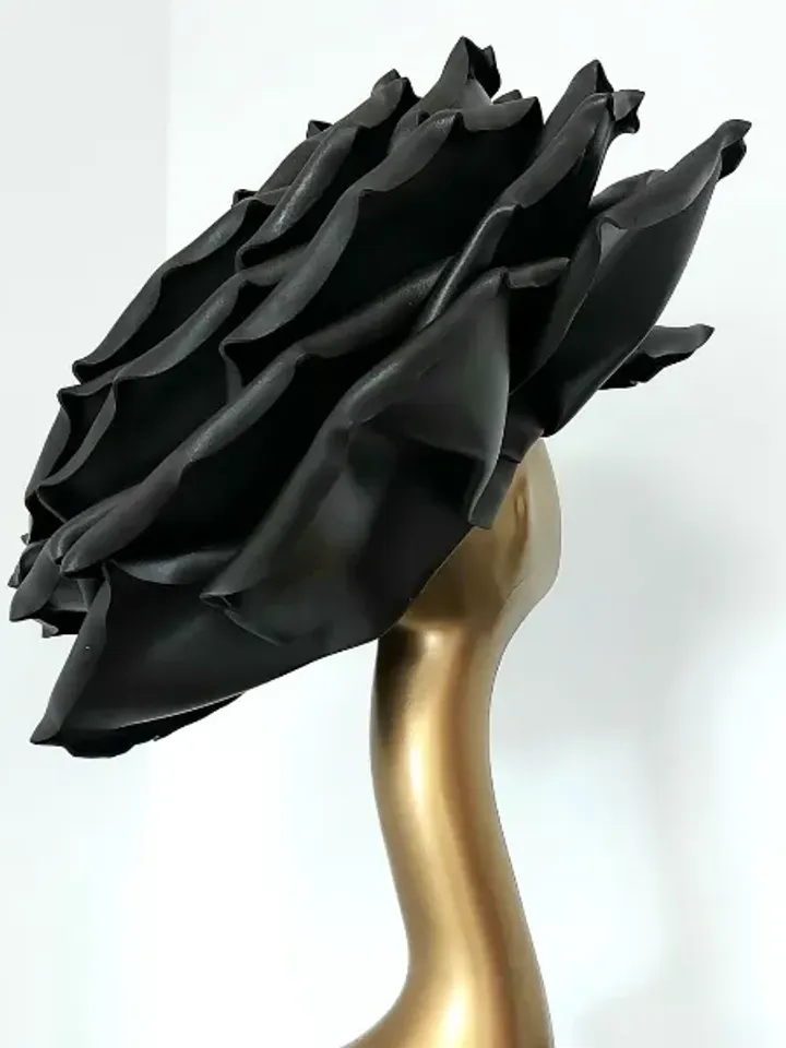 Black rose hat Giant gothic rose headdress Statement headpiece Steampunk Halloween outfit night club, theatrical performances, fashion shows