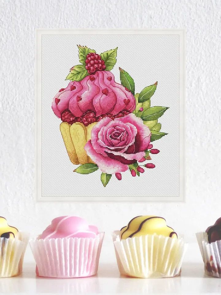 Cupcake Cross Stitch Pattern PDF, Raspberry Cross Stitch, Sweets Cross Stitch Pattern, Dessert Cross Stitch, Digital Cross Stitch PDF