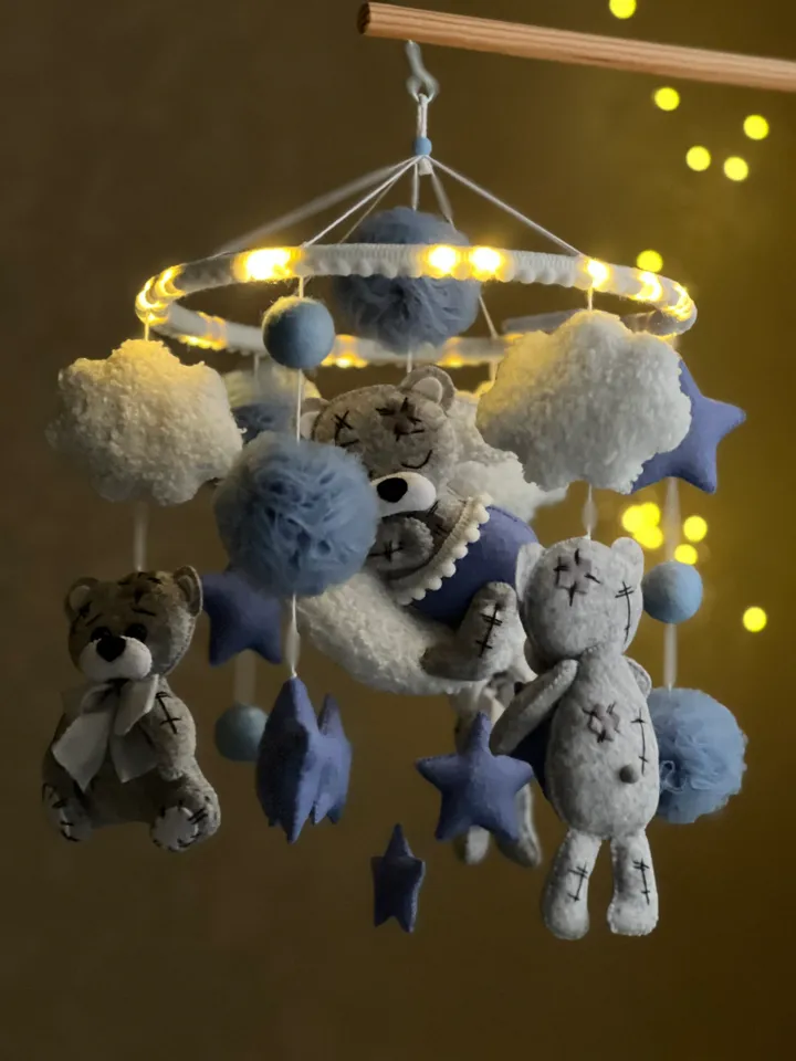 Teddy bears crib mobile musical in blue colour