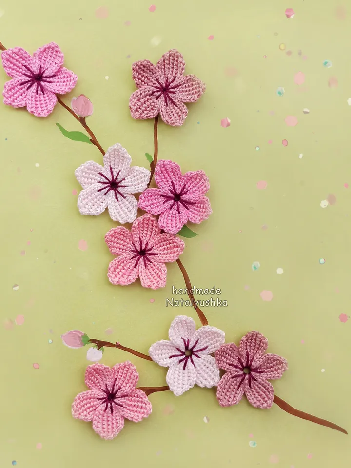 Sakura flowers appliques, Pink Cherry blossoms, Set of 8 flowers, Spring flowers, Crochet  Mini Flower