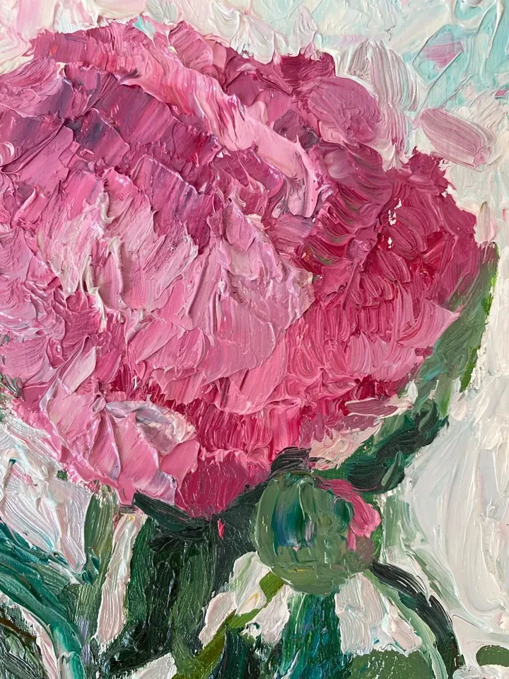 Pink Peony original painting flower small art
