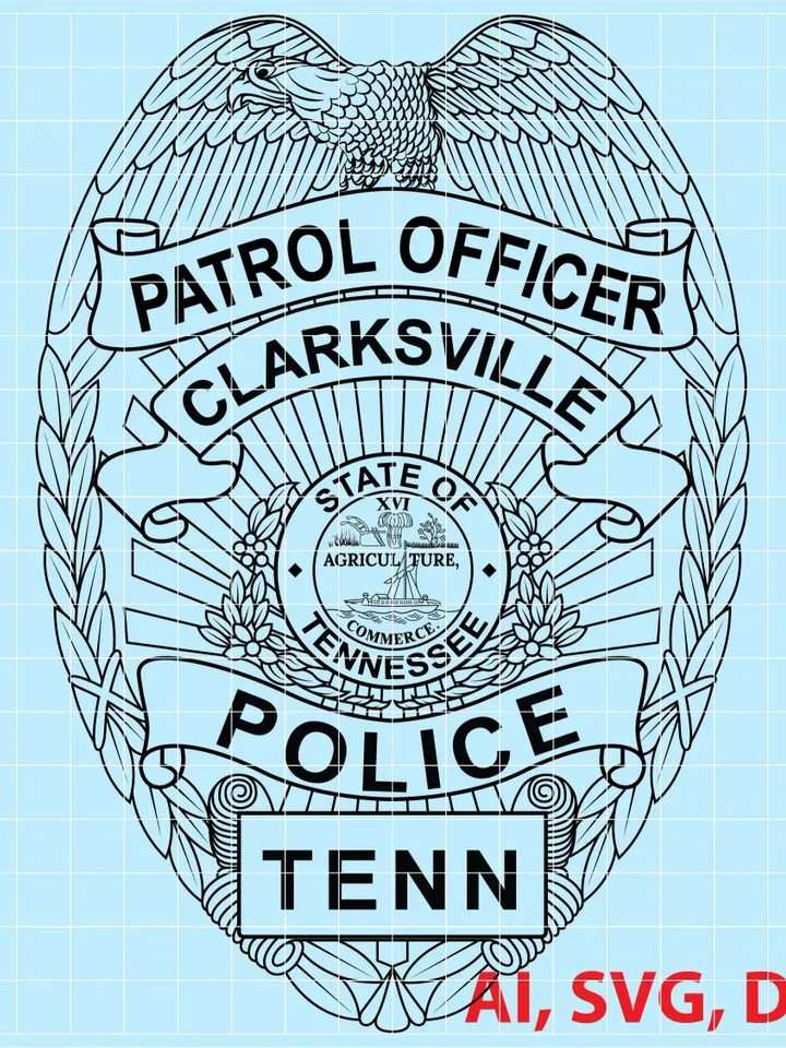 State of Tennessee Clarksville Patrol Police Badge, Logo, Seal, Custom, Ai, Vector, SVG, DXF, PNG,