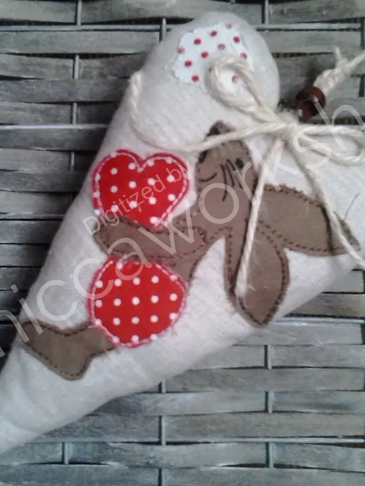ITH 2 Cuore  con coniglietti in Applique - Ricamo a macchina - Download Digitale