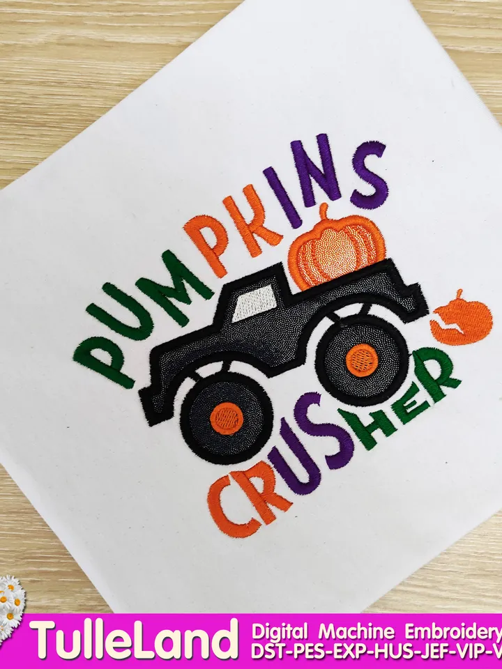 Halloween Crushing Monster truck Machine embroidery applique design