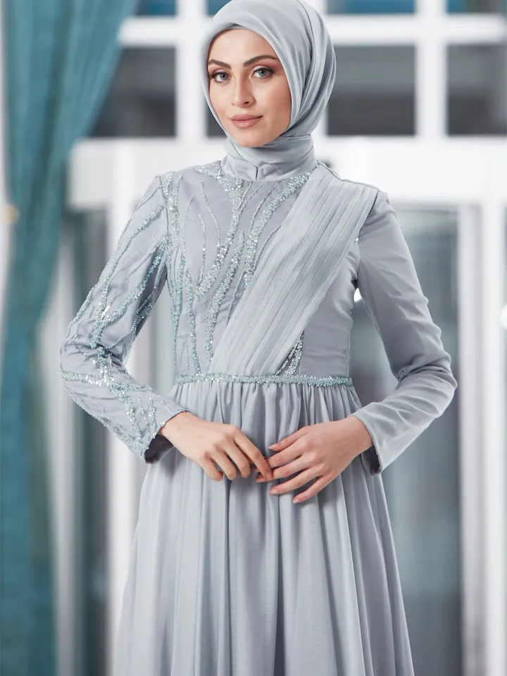 AHUNARE HIJAB - Dila Musty Green Chiffon Wedding Dress, Muslim Evening Gown, Nikah, Islamic Wedding, Engagement, Bridesmaid,