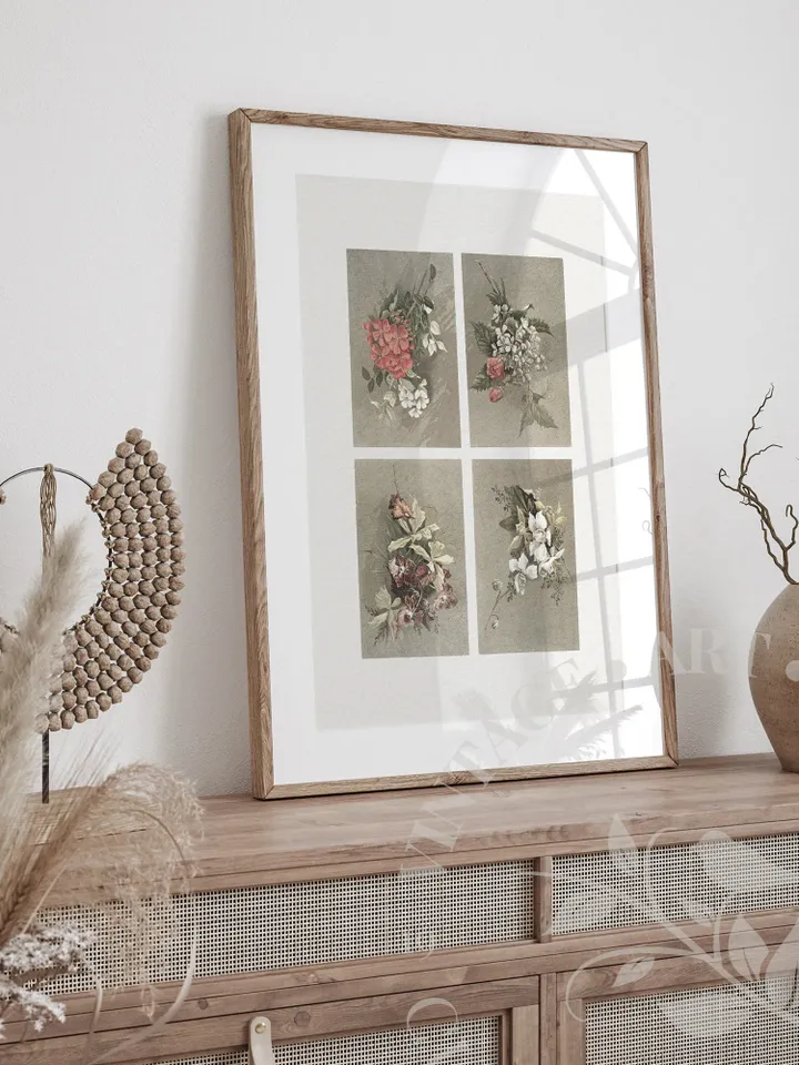 White Hydrangea Painting, Vintage Print Botanical Art, Orchids Geranium Antique Flower Printable Wall Decor, Digital | #37