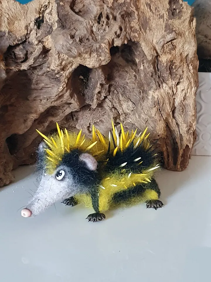 Tenrek dry felting miniature figurine. Tenrec toy made of wool.