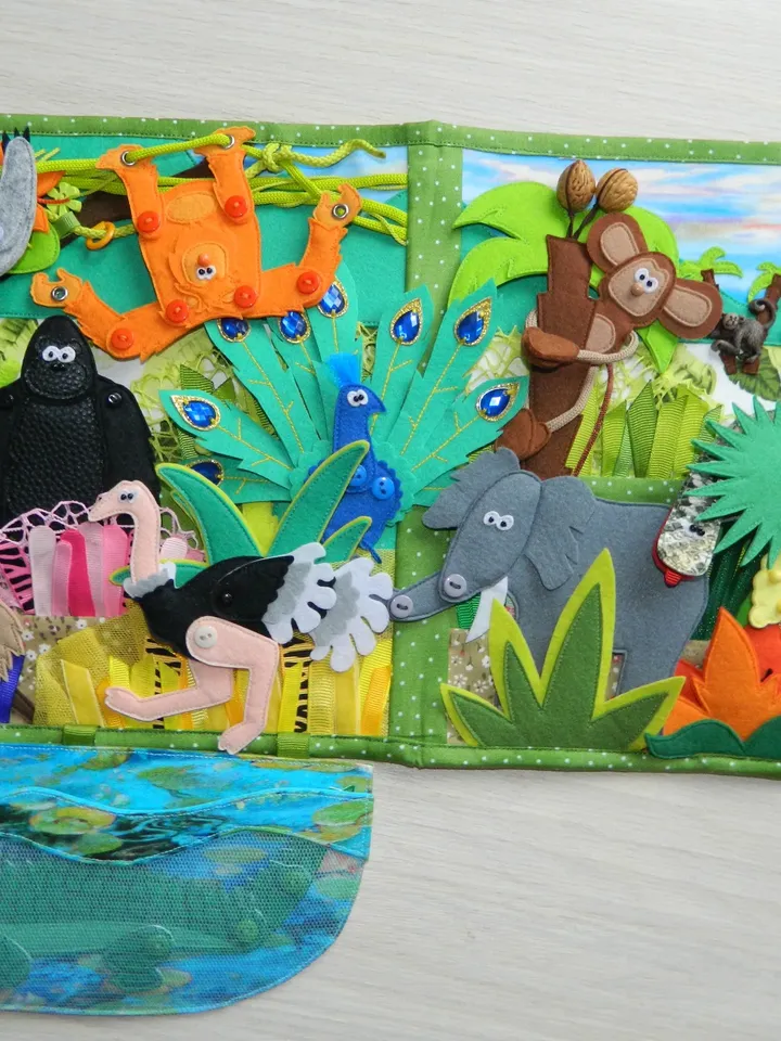 Jungle, Wildlife and Animals, Montessori Activity Book, Jungle Animals, Educational Toy Set, Felt Wild Animal