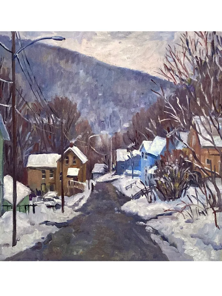 Original Winter Landscape Painting -Toward Vermont/Deep Snow- 16x16 Oil on Canvas, Plein Air Impressionist Scene, Signed Original Snow Scene