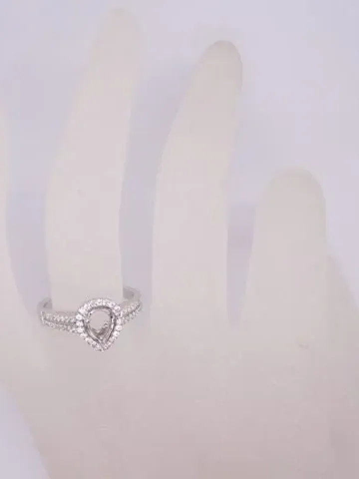 Pear Cut Engagement, Solid 14K White Gold 4x6MM Pear Shape Fashion Semi Mount Ring, Pear Engagement Ring, Ring For Pear Cut Diamond