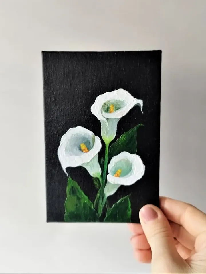 White calla lily painting impasto flower small wall decor