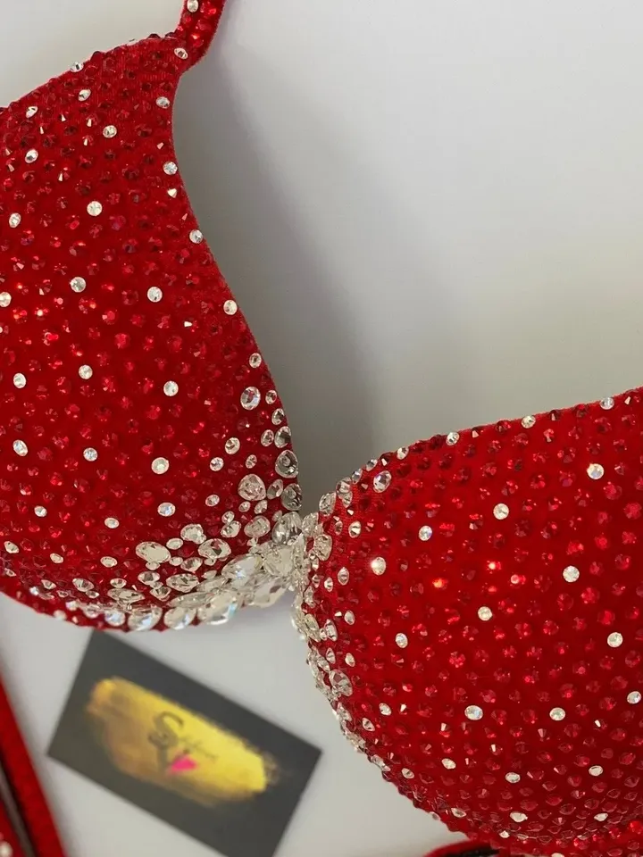 Red with Big Crystals - fitness bikini