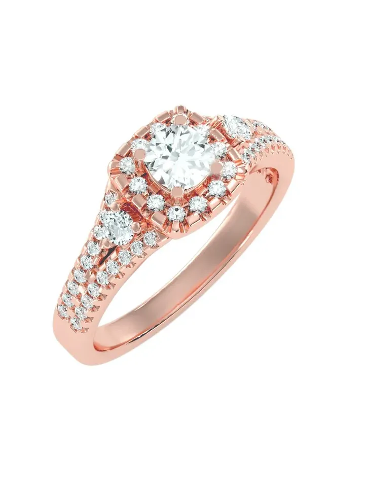 14K Gold Diamond & Moissanite 0,44 Ct G VS Engagement Ring for Women, Minimalistic, Stylish, Trendy, Gift for Her, Anniversary, Valentines