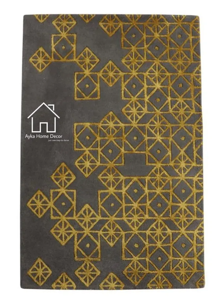 Unique Look Geometrical Hand Tufted Carpet 50 % 50 Wool & Silk Carpet . Contact Me For Custom Orders Every Things Can Be Customizes In