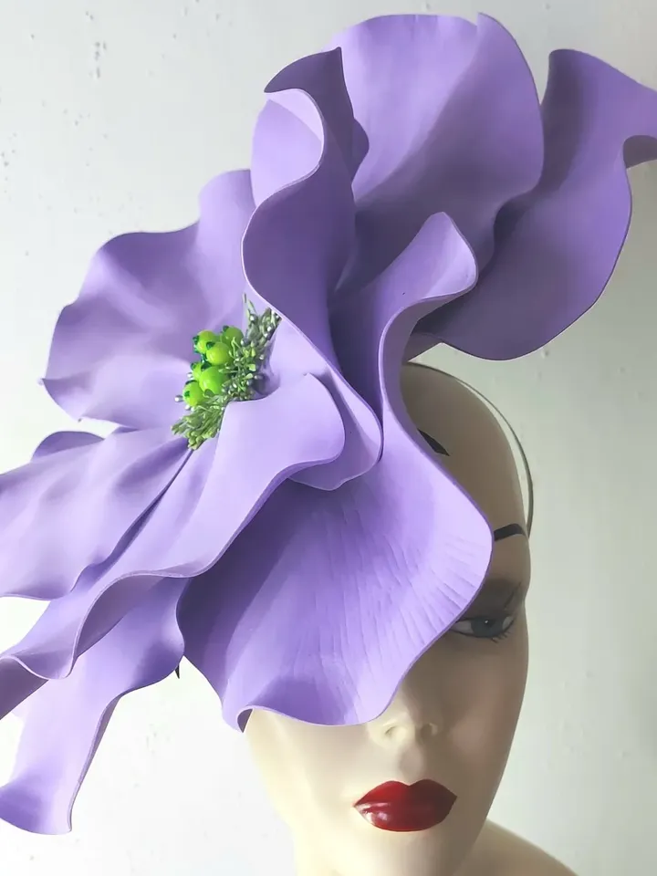 Giant Violet flower hat Kentucky Derby fascinator, Bridal headband, Wedding Accessory, Church hat, Retro style