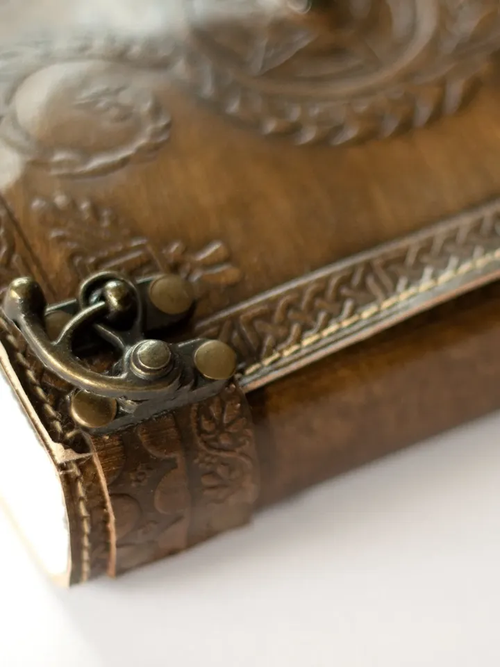 Dragon Pendulum Leather Journal (6"x8") | Cotton Watercolor Khadda Paper, Embosser Notebook, TTRPG Logbook, Calligraphy and Sketch Artbook