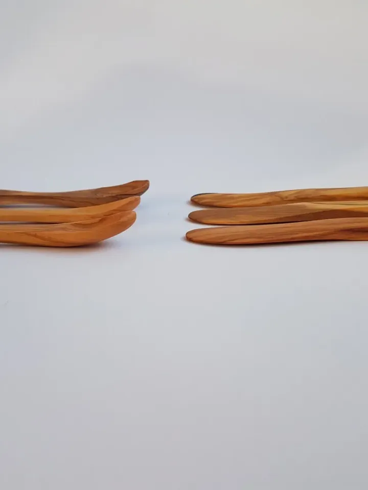 Set of 3 small egg spoons + Set of 3 small butter knives / spreaders - 100% Olive Wood - AKwood