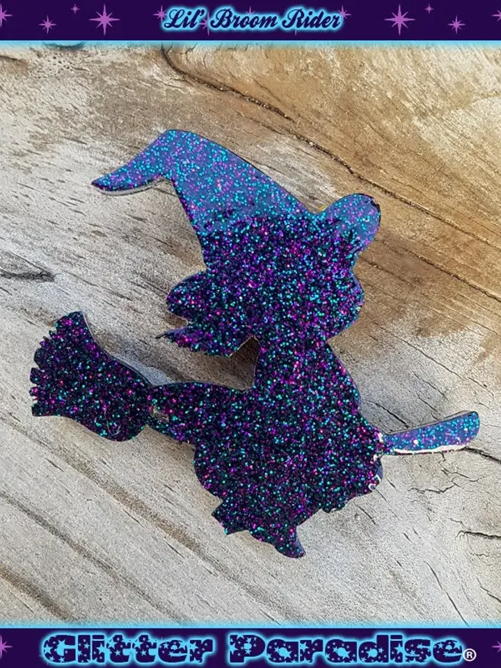 Lil Broom Rider - Pin - Magic - Wicca - Witchcraft - Salem - Witchcraft - Neo-paganism - Magic - Witch Broom - Witchery - Glitter Paradise®