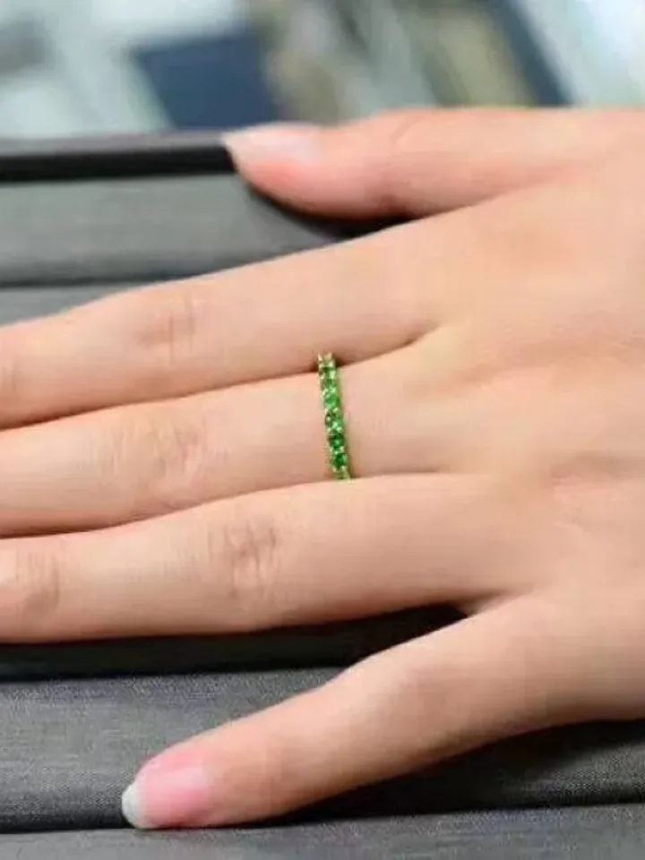0.45 Carat Tsavorite Band, Wedding Band, Solid 14K White Gold Fashion Ring