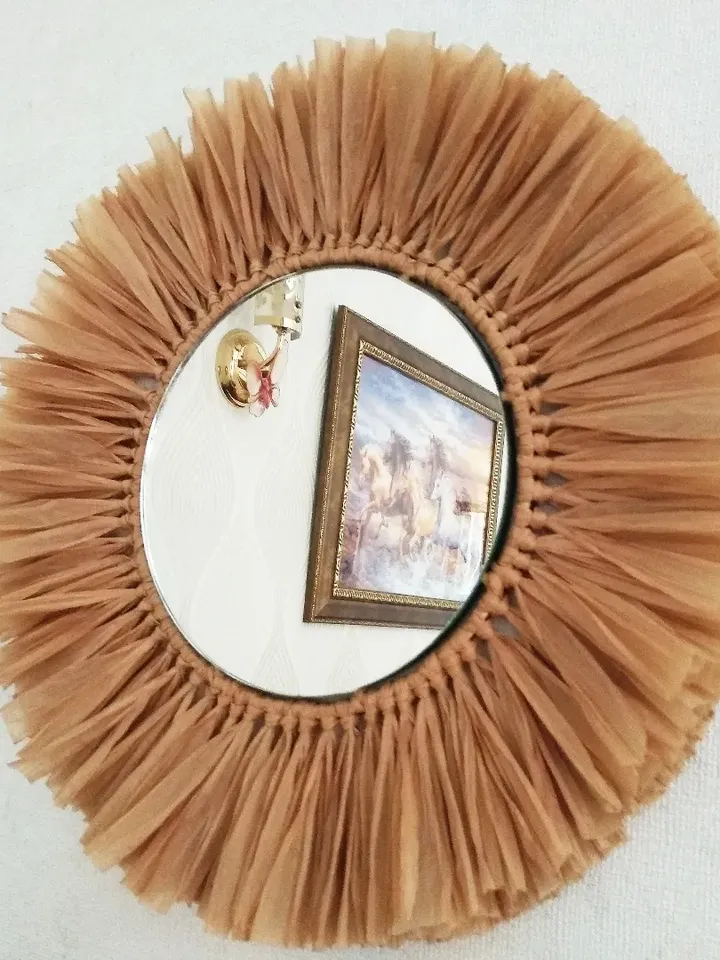 Wall Decor Bedroom Round mirror with raffia Home Decorative Mirror Wall Boho Raffia Mirror Home decor Wall hangings