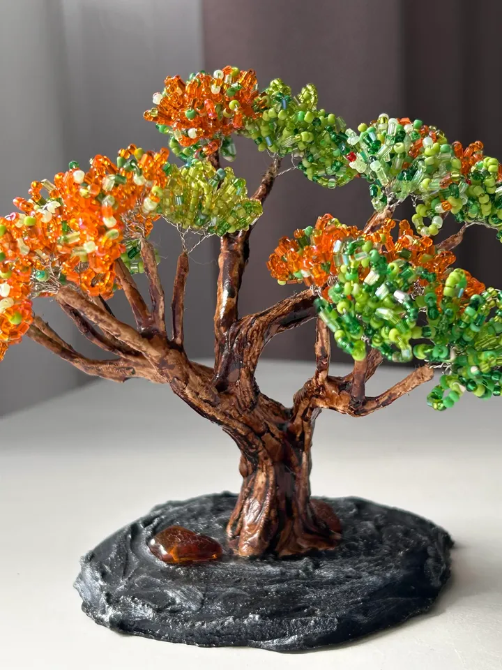 Handmade artificial bonsai with amber