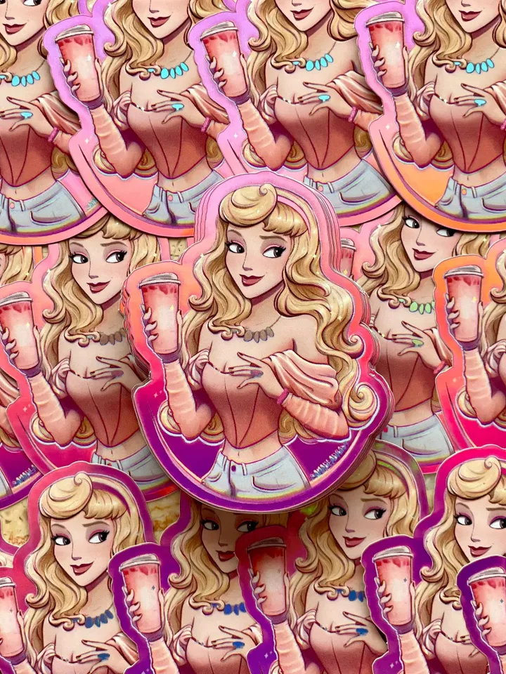 Sleeping Modern Princess Holographic Sticker | Hydroflask Sticker | Laptop Sticker | Phone Sticker | Small Gift | Kids Gift |Glitter