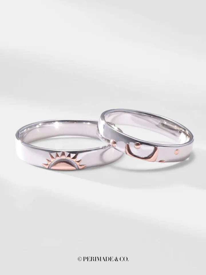 PERIMADE Sun Moon Star Wedding Band • Couple Matching Eternity Ring • Sterling Silver Promise Jewelry • Trendy Best Friend Gift