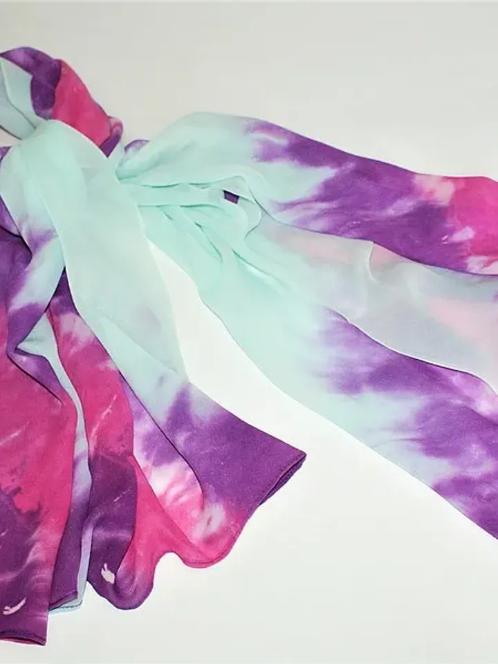 絲巾 Tie dye scarf Chiffon woman scarf Blue purple pink silk shawl Hand dyed scarf