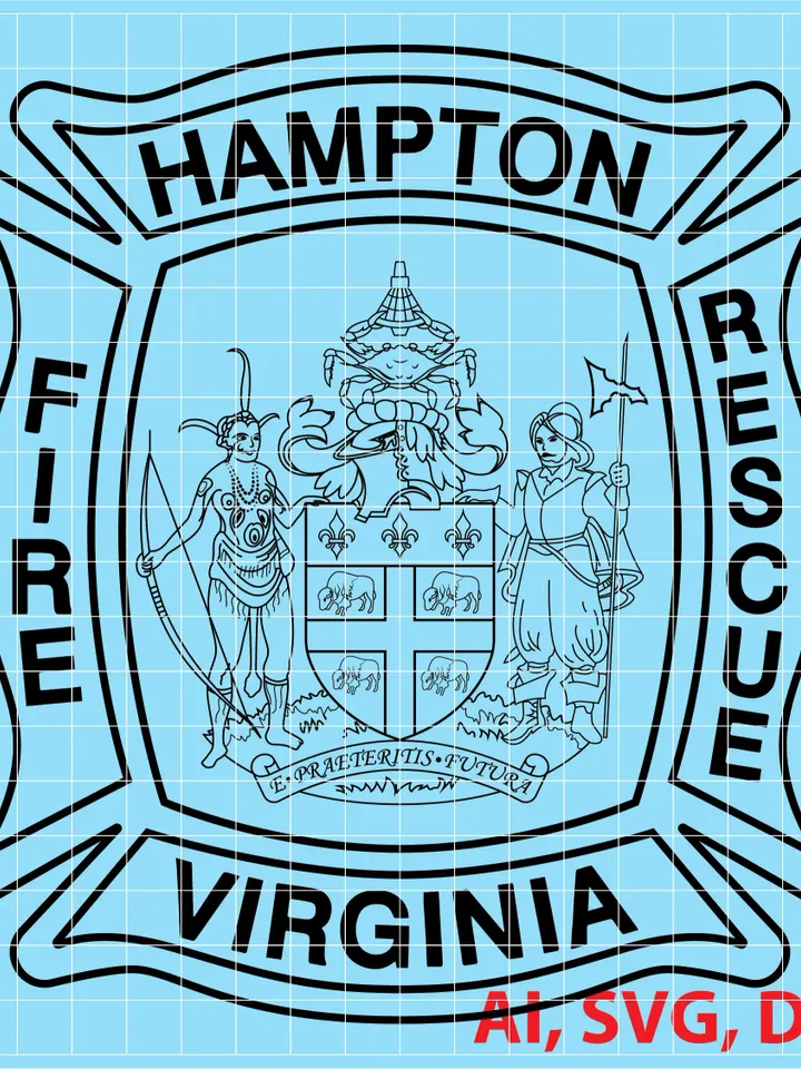 State of Virginia Hampton Fire Rescue Badge, Logo, Seal, Custom, Ai, Vector, SVG, DXF, PNG, Digital