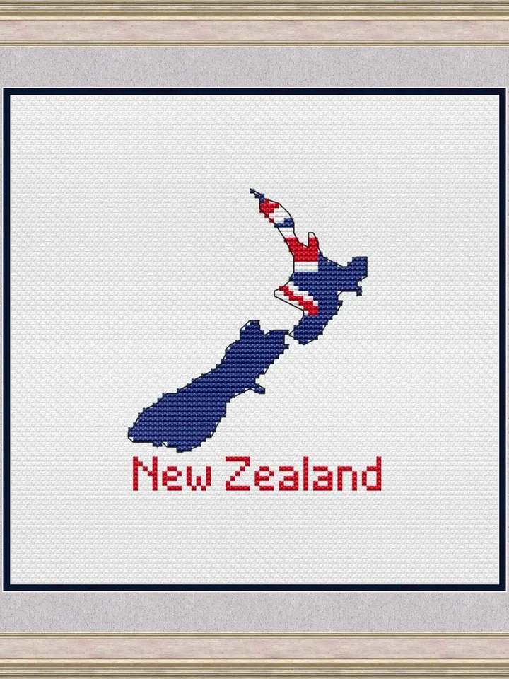 New Zealand map Cross Stitch pattern modern, Oceania easy Xstitch chart PDF
