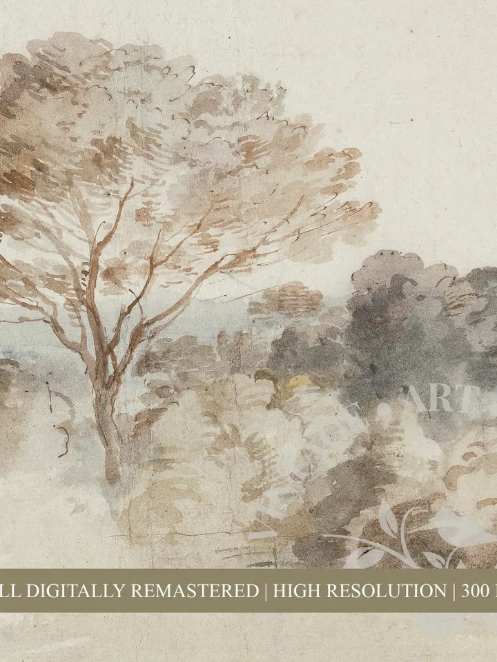 Vintage Watercolor Landscape Antique Painting, Printable Wall Art, Large Downloadable Cottagecore Decor | 19