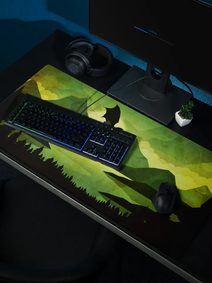 Green Dragon Gaming Mousepad | Fantasy Landscape TTRPG Battle Mat, DnD Dice Rolling Mat, Wide Gaming Mouse Pad, Pathfinder Combat Mat