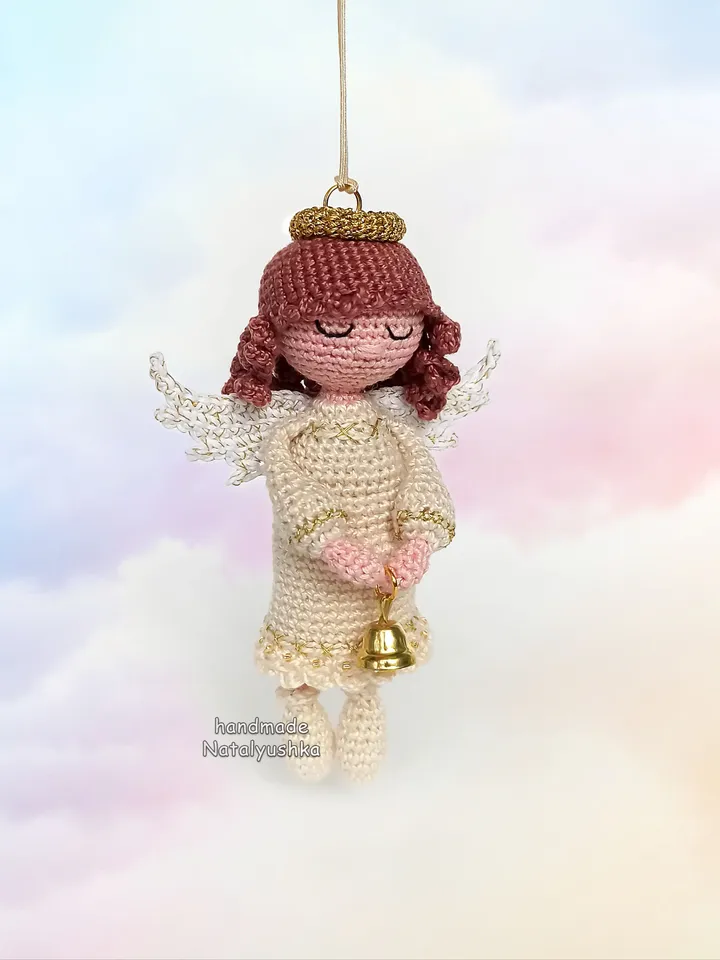 Angel Christmas tree topper, Keychain, White Guardian Angel with a bell, Little hanging Angel, Christmas gift, Holiday decor