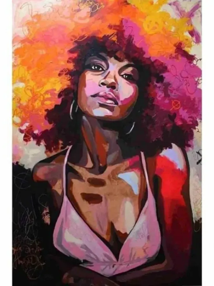 Canvas african woman Coloring by Number Set with Hoop , the art of painting, education and entertainment.