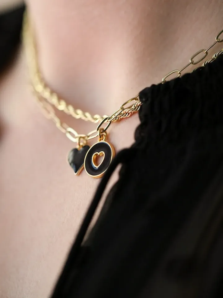 Girlfriend Necklace with Double Heart Pendant, Gold Paperclip Chain Necklace, Hoda Heart BFF Necklace for Gf, Y2k Choker, Mom Daughter Gift