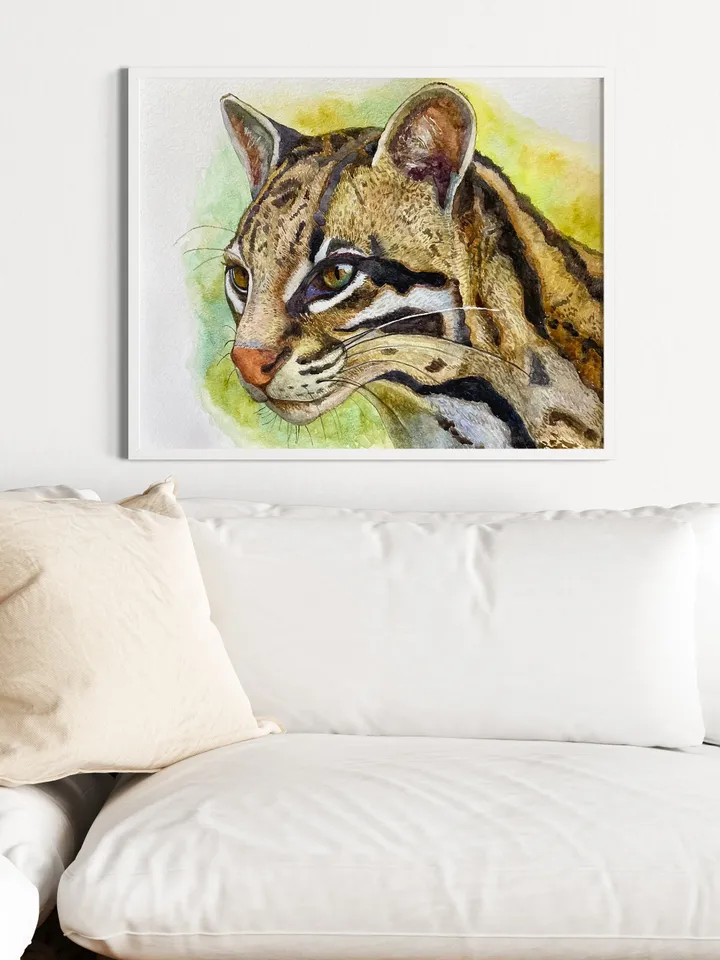 Ocelot watercolor painting,wild cat painting,ocelot painting,animal,leopard art