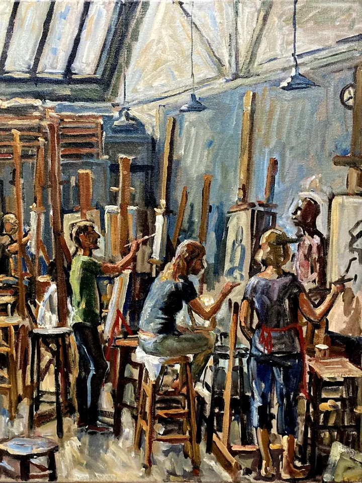Large Original Studio Interior Painting - Morning Light/Art Students League New York - 22x28 Oil on Linen, Signed American Realist Fine Art