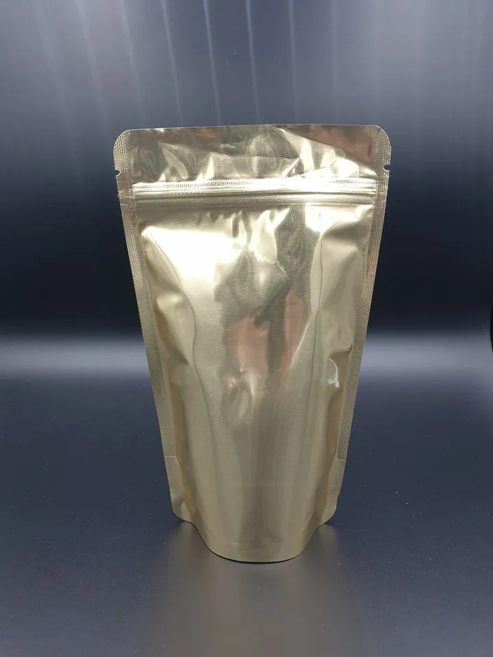 GOLD SHINNY Stand up POUCHES Resealable Locked Zipper Bag For Coffee Beans, Candy Foil Bag ,Heat Sealable Smell Proof Bags Food Storage Bags