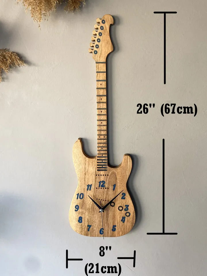 Unique Resin Guitar Walnut Wood Wall Clock, Housewarming Gift First Home, Epoxy Wall Clock, Live Edge Wall Clock