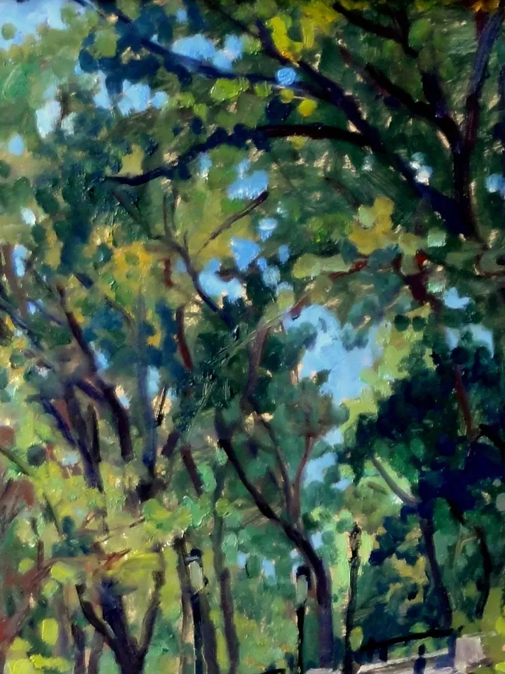 Original NYC Cityscape Painting - Isham Park Alley/Inwood/New York City - 14x18 Oil on Panel, Plein Air Impressionist Fine Art