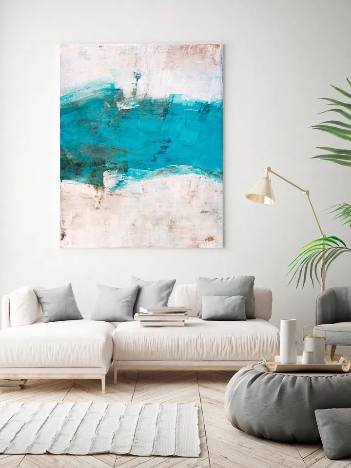 Blue Turquoise Abstract Painting, Turquoise Painting, Turquoise Wall Art, White Textured Painting,Large Textured Painting,Painting on canvas