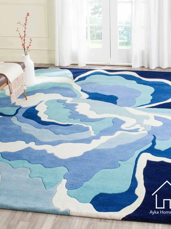 Modern Multi Navy Hand Tufted Rug 100% Woolen Area Rug For Hall Kitchen Living Room Bed Room Dining Room Kids Room Carpet Christmas Gift